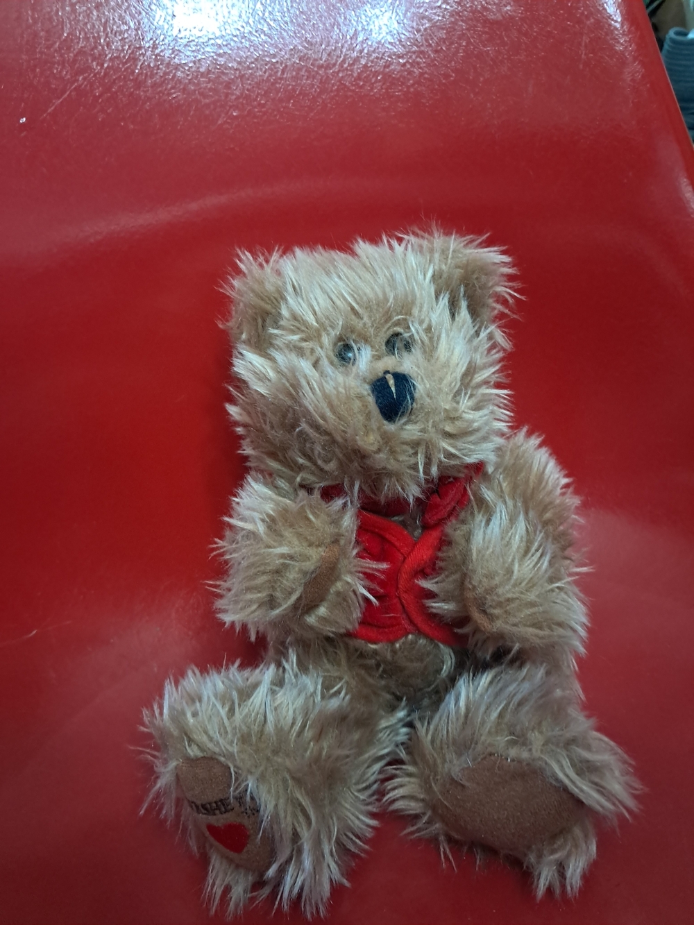 Vintage Soft Brown Plush Teddy Bear with Red Vest for Kids